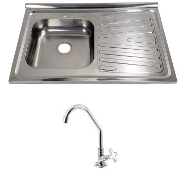 Imagem de Pia Inox Fabrinox PSD800E 80x52cm, cuba esquerda, com furo e torneira