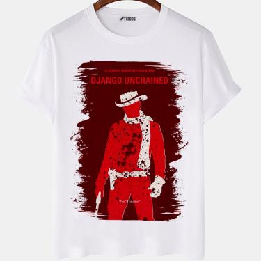 Imagem de Camiseta masculina Django Livre Filme Capa Minimalista Camisa Blusa Branca Estampada