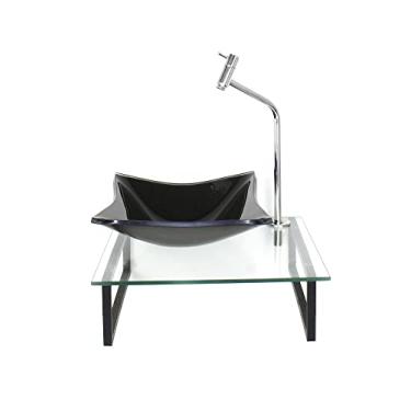 Imagem de KIT CUBA DE VIDRO 10MM GRAFITE TAMPO 40CM INCOLOR COM SUPORTE TORNEIRA VALVULA