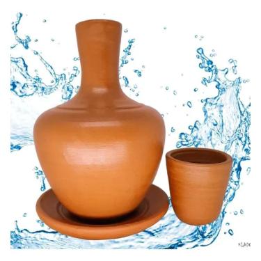 Imagem de Garrafa De Água Gelada Botija Ceramica Rústica Barro Kit