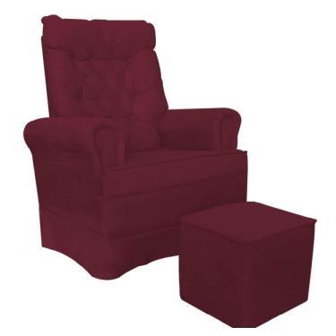 Imagem de Kit Poltrona De Amamentação Com Puff Quadrado Suede Bordô