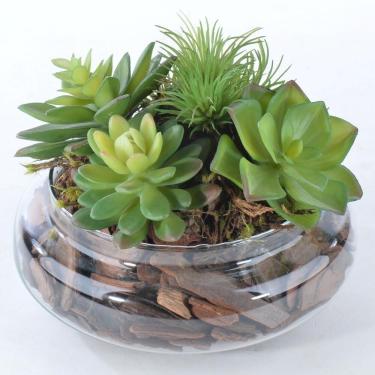 Imagem de Arranjo de Suculentas Artificiais em Vaso de Vidro Paola