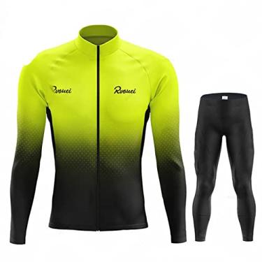 Imagem de Conjunto de camisa de ciclismo quente masculino de inverno térmico de lã para bicicleta ao ar livre manga longa 3D acolchoado babador calças para corrida, verde, M (172 cm/65 kg)