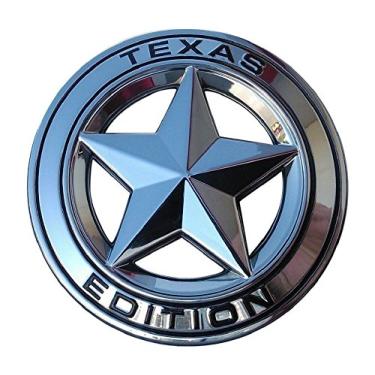Imagem de Muzzys Texas Edition Star Chrome e Black Round 7.6 cm Shield Emblem Universal Stick On Fits Tundra, Tacoma, F150, Silverado, Titan, Capô, Porta, Porta Traseira, Grade, Para-lama, etc