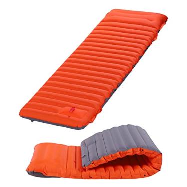 Imagem de HUJEMO Colchão de ar ultraleve autoinflável ampliar almofada para dormir emenda cama inflável tapete para piquenique praia acampamento barraca almofada de ar (laranja com cinza, um assento)