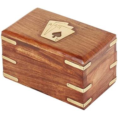 Imagem de Caixa de cartas de baralho de madeira com dois pacotes de suporte de armazenamento de cartas com 2 conjuntos de cartas de baralho de qualidade premium presentes de boas-vindas para ele e ela