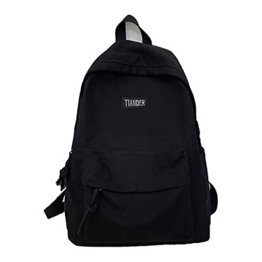 Imagem de Mochila universitária leve masculina feminina grande capacidade mochila casual lona viagem mochila com alças de ombro ajustáveis, preta, 44 * 31 cm