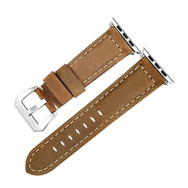 Imagem de Pulseira Couro BK compatível com Apple Watch 45mm 44mm 42mm - Marca LTIMPORTS (Marrom/Metal Prata)