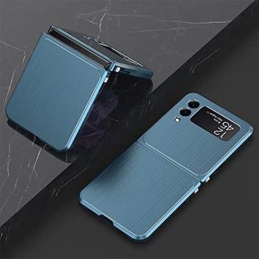 Imagem de Estojo magnético para Samsung Galaxy Z Flip 4 3 Estojo com estrutura de alumínio 360 Absorção total Capa de metal para telefone, azul, para galaxy Z flip 4