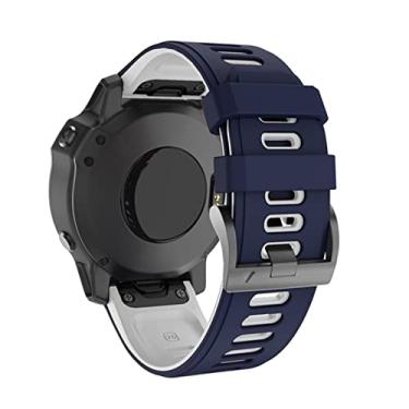 Imagem de HAZELS Pulseira de relógio inteligente para Garmin Fenix 6 6X 7X 7 5X 5 5S 3 3HR Forerunner 935 945 Pulseira de liberação rápida Silicone 22 26mm Pulseira (Cor: Azul Escuro Branco,