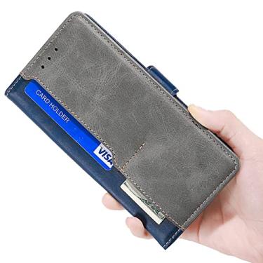 Imagem de DENSUL Capa carteira para Sony Xperia 5 IV, capa de couro PU vintage com slots de cartão fecho magnético suporte fólio capa de telefone à prova de impacto para, azul