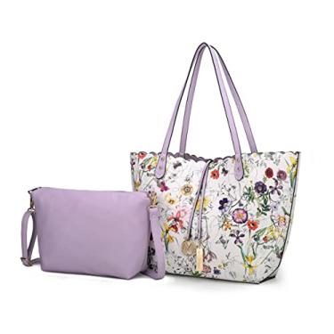 Imagem de MKF Collection Bolsa feminina de couro vegano – Bolsa carteiro com alça de ombro, Danielle White Lavender, Large