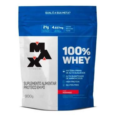 Imagem de 100% Whey Protein Refil 900G Morango Max Titanium