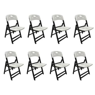 Imagem de Kit Com 8 Cadeiras Dobraveis De Madeira Elegance Preto Polipropileno B