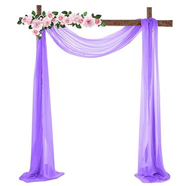 Imagem de SMLJFO Cortina de tecido chiffon de 6 m x 5,5 m cortinas de arco de casamento cortinas de pano de fundo transparente 6 jardas cerimônia de teto decoração de festa de casamento, roxo