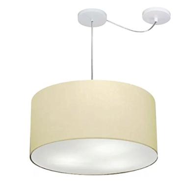 Imagem de Lustre Pendente com Desvio de Centro Cúpula Tecido 45x25 cm, Vivare Iluminação, Pendente4238 LA, Algodão Cru, Médio