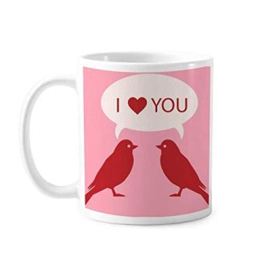 Imagem de Caneca de cerâmica para café e porcelana Love Birds Dia dos Namorados vermelha rosa