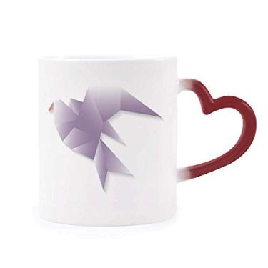Imagem de Caneca geométrica abstrata padrão origami pombo sensível ao calor Caneca vermelha mudança de cor grés copo