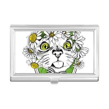 Imagem de Porta-cartões de visita com laço de flor para proteger a cabeça de gato animal de estimação