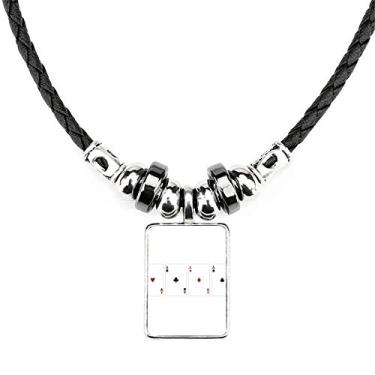 Imagem de DIYthinker Colar com padrão de clube de diamante em formato de coração com pingente de corda de couro