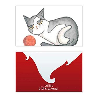 Imagem de Miaoji Pintura Aquarela Fantoche Gato Feriado Feliz Natal Cartão de Feliz Feliz Natal Mensagem Letra Natal