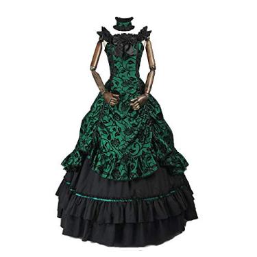Imagem de Vestido de baile feminino rococó, vestido de baile gótico vitoriano do século 18, Verde e preto, P