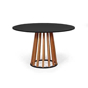 Imagem de Mesa de Jantar Redonda 4 Lugares 90cm em MDF e Madeira Maciça Tália Preta - Straub Web