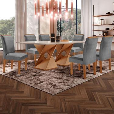 Imagem de Mesa de Jantar 6 Lugares Genova/Luísa com Vidro Cinamomo/Off White/Cinza - Cel Móveis