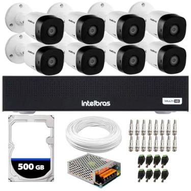 Imagem de Kit 8 Câmeras Intelbras VHD1230B G7 Multi-HD FULL HD 1080p Visão Noturna 30m Proteção IP67 + DVR MHDX 1108-C 8 Canais + HD 500GB