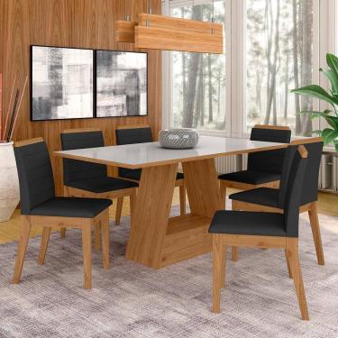 Imagem de Mesa Com 6 Cadeiras 1,60 Nápoles Cinam/off Wh/preto - Móveis Arapongas