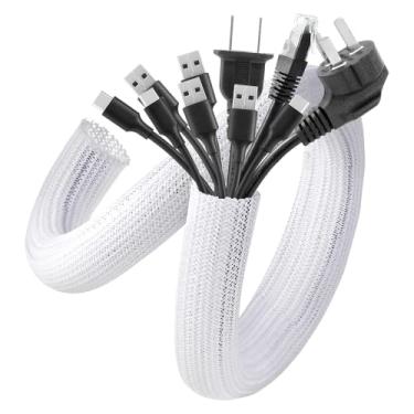 Imagem de Capa de cabo branca, 2 m - 3,8 cm, sistema de gerenciamento de cabos AGPTEK para mesa PC TV, computador, projetor, proteção e organização, casa, cinema e escritório, branco