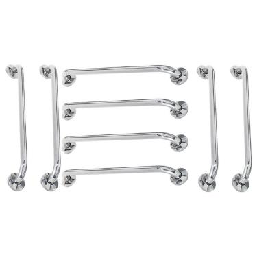 Imagem de Alça Apoio 60cm Barra Inox Kit 8 Unidades Banheiro Idoso Acessibilidade Suporte Box Corrimao