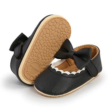 Imagem de COSANKIM Sapatos para bebês meninas Mary Jane, sapatos sem salto, sola de borracha antiderrapante, sapatos infantis para vestido de princesa, K - preto, 6-12 Months Infant