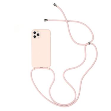 Imagem de Capas de silicone líquido para iPhone 15 14 13 12 11 Pro XS Max X XR 8 7 Plus Soft Candy Cover Crossbody Lanyard Neck Strap, areia rosa, para iPhone 15
