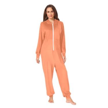 Imagem de CHIFIGNO Pijamas para adultos Pijamas Divertidos para Mulheres Homens Pijamas de Natal Onesie Roupa de Casa, Laranja coral, GG