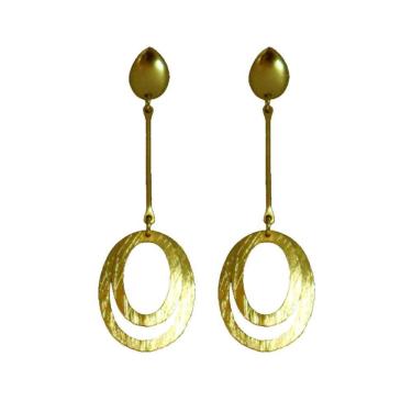 Imagem de Brinco Oval Escovado - Banhado em Ouro 18k