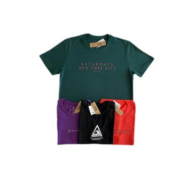 Imagem de kit 5 camisetas masculinas em malha de altissima qualidade. Estampas modernas (BR, Alfa, P, Regular, ESCURAS)