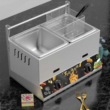 Imagem de Fritadeira a gás comercial, máquina de batatas fritas, fritadeira a GLP 22L com 2 cestos e tampas, potência de fogo ajustável, máquina de batatas fritas, fritadeira de asas de frango frito, fritadeira