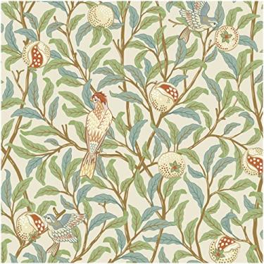 Imagem de Blooming Wall DPYC10-1 Árvore de romã verde vintage com beija-flor em papel de parede texturizado autoadesivo pré-colado para decoração de parede