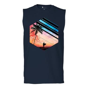 Imagem de Camiseta masculina Surfer Paradise Muscle Vintage Ocean Summer Surfing Wave Vacation Sea Beach Surfboard Peddle Boarding, Azul marinho, P