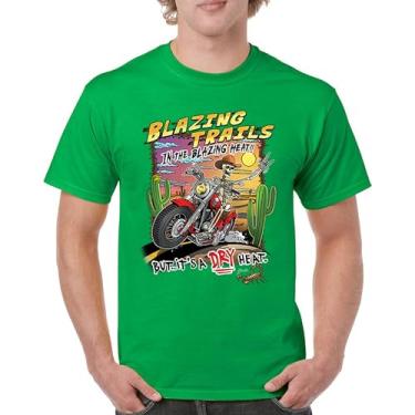 Imagem de Camiseta Blazing Trails Skeleton Biker Riding Motorcycle Dry Heat Highway Cowboy Skull Cactus Southwest Men's Tee, Verde, G