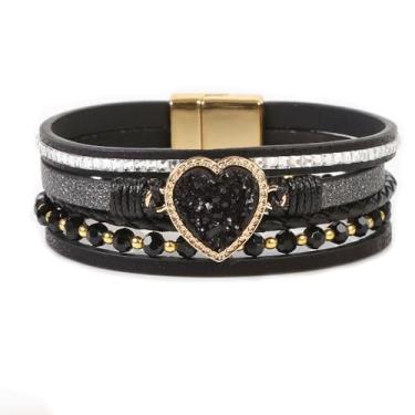 Imagem de AZORA Pulseira feminina de couro barroco pérola envolvente pulseiras lindas pulseiras de ouro feitas à mão, joias boêmias, presente para mulheres, 7.7 inches, Couro, Quartzo