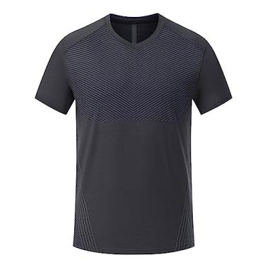 Imagem de Camiseta masculina atlética de manga curta, secagem rápida, lisa, listrada, leve, fina, Preto, 5G