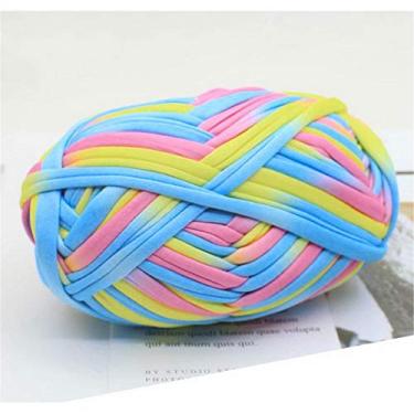 Imagem de 1 peça de camiseta colorida fio de tricô tecido de crochê para arte de tecido de malha DIY (#50 rosa e amarelo)