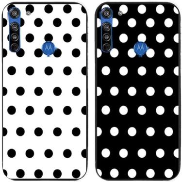Imagem de 2 peças preto branco bolinhas impressas TPU gel silicone capa de telefone traseira para Motorola Moto todas as séries (Moto G8 2020)