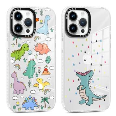 Imagem de RUMDEY Pacote com 2 capas de celular com estampa de animais de desenho animado para iPhone 13 Pro de 6,1 polegadas, design de dinossauro, capas transparentes de silicone macio fino TPU à prova de