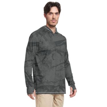 Imagem de Camisa de sol masculina manga longa Baryonyx Dino Fishing Shirt UPF 50+ Rash Guard camisas para homens UV, Preto, cinza, XXG