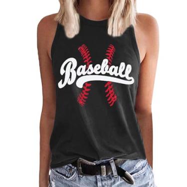 Imagem de Camisetas femininas de beisebol com gola redonda com estampa de mamãe de beisebol pulôver coletes femininos de verão 2024 regatas femininas, Preto, GG