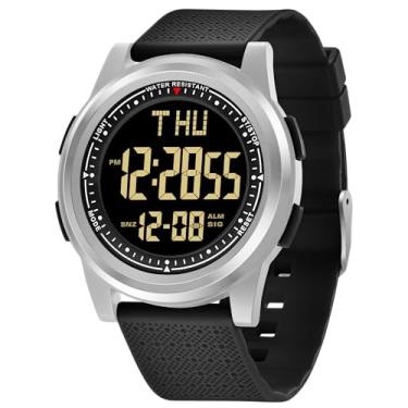 Imagem de NN BEN NEVIS Relógio para homens, relógio digital com cronômetro/contagem regressiva/alarme/tempo duplo/calendário, relógio de pulso masculino simples e minimalista ultrafino, presente para homens e mulheres, 11-G-prata-preto, masculino
