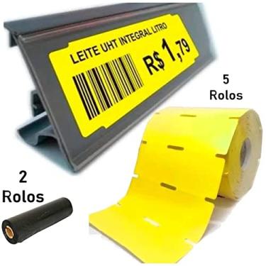 Imagem de Kit com 2 Ribbons e 5 Rolos de Etiqueta Para Gôndola, Mundo Bras, 100x30 mm